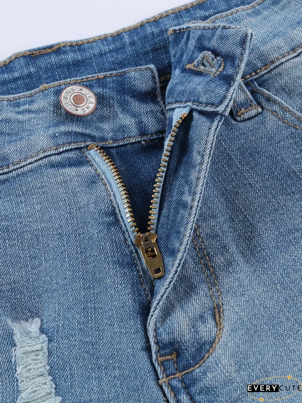 Patriotic Lace-Up Denim Shorts, Distressed