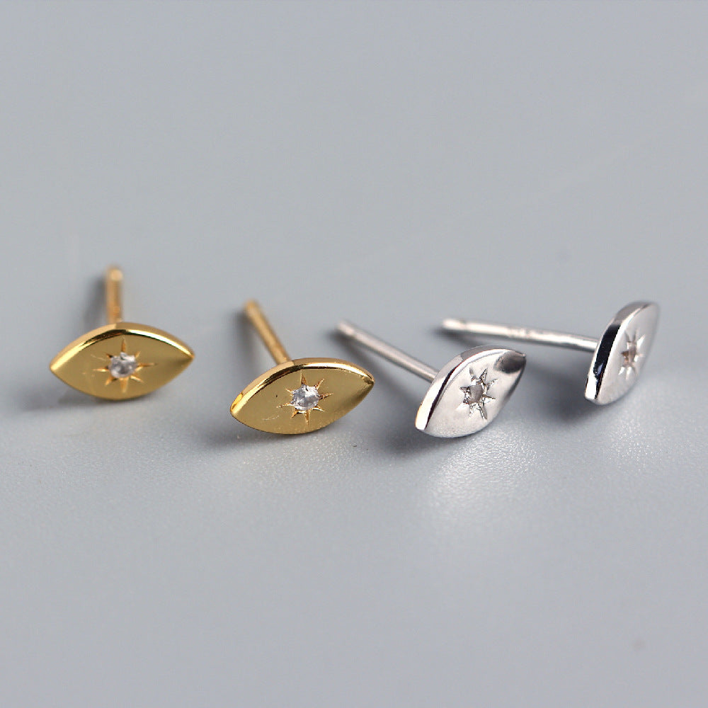 925 Sterling Silver Niche Eye Silver Diamond Inlay Stud Earrings