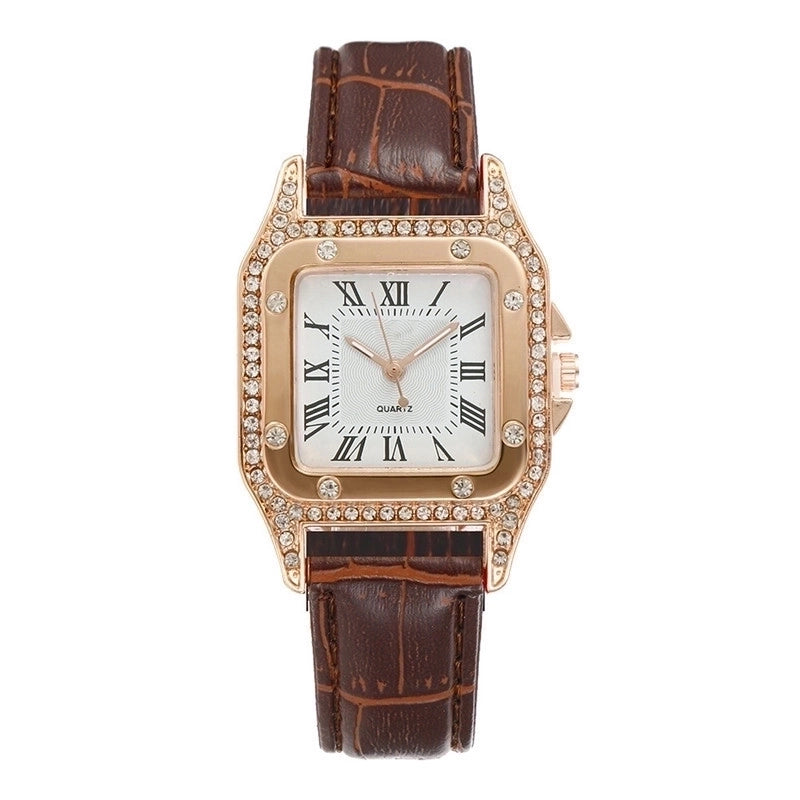 TikTok Internet Popular Women’s Watch Fashionable Square Case Women’s Quartz Watch Square Diamond Belt Small Square Watch Set Wristwatch