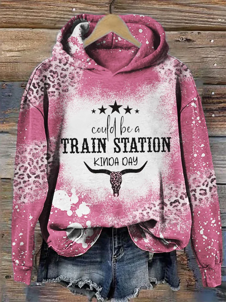 VChics Could Be A Train Station Kinda Day Leopard Bleached Hoodie