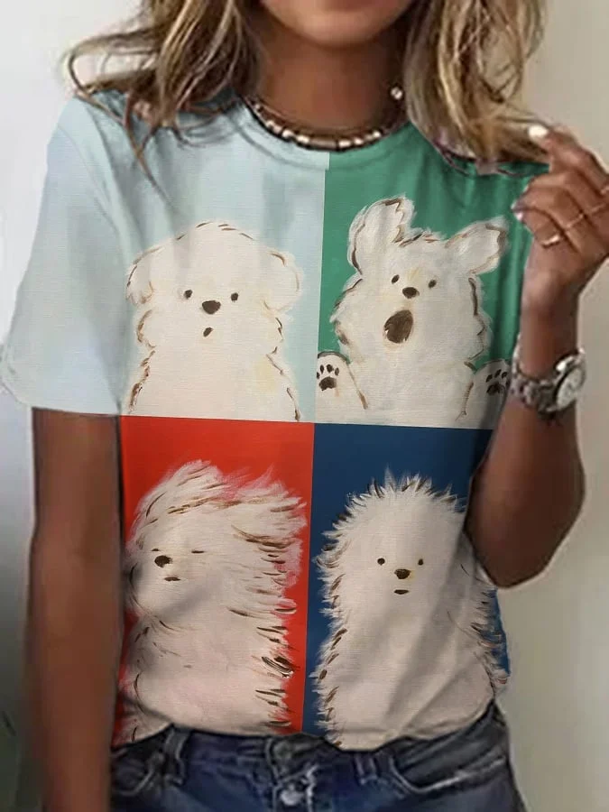 Women's Cute Puppy Print T-Shirt