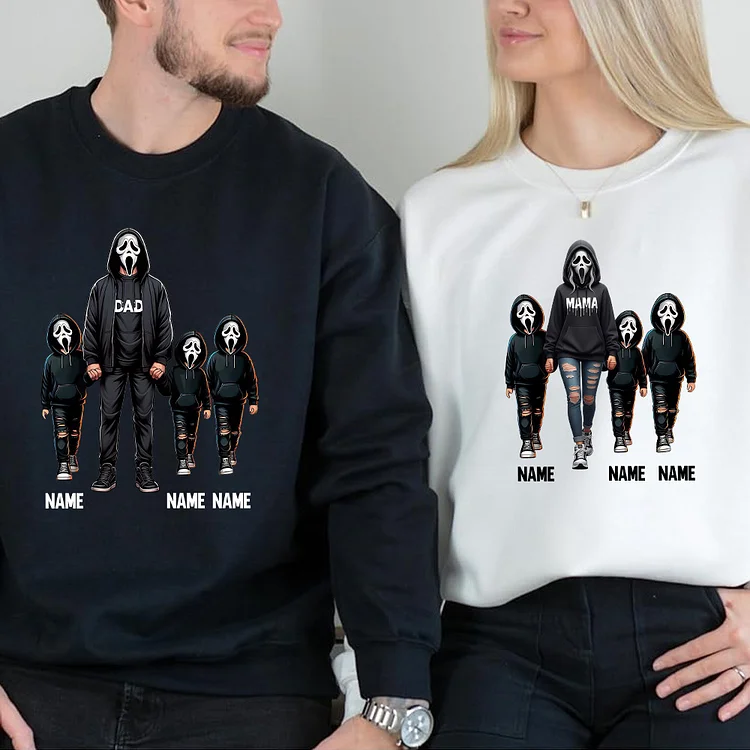 Custom Family Halloween Hoodie, Mama & Kids Ghostface Mask Sweatshirt, Hoodie, T-shirt
