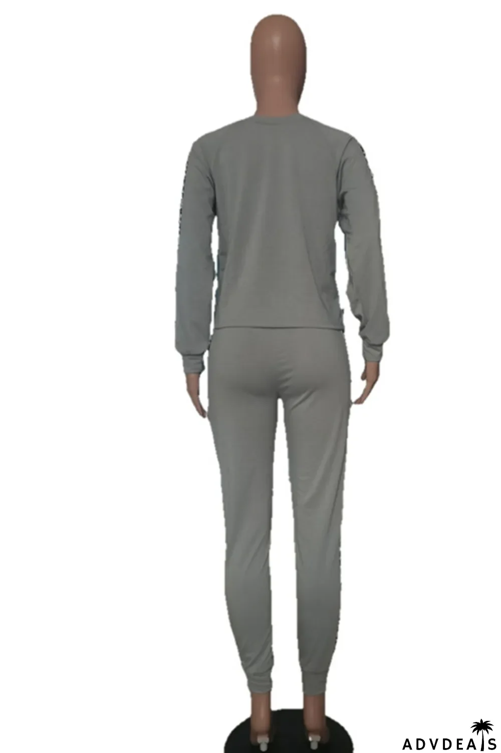 Grey Casual Print Patchwork O Neck Long Sleeve Two Pieces