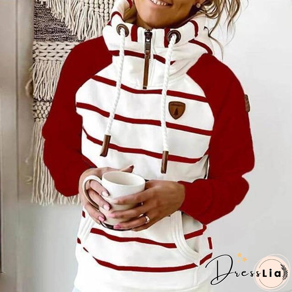new women hoodie Stripe hoodies women Sweatshirt Long Sleeve clothes Pocket Zipper Hoodies Tops Female spring thick outwear