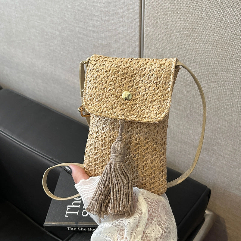 Women’s Small Straw Solid Color Streetwear Straw Square Flip Cover Crossbody Bag