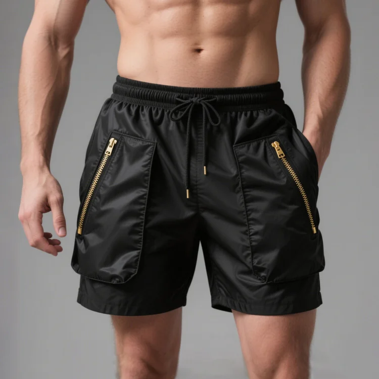 Okaywear Nylon Drawstring Elastic Waist Zipper Pockets Shorts Okaywear
