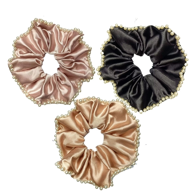 Women's Elegant Minimalist Solid Color Satin Inlay Pearl Hair Tie