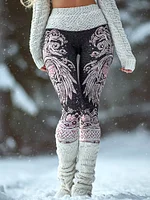 Women's Vintage Viking Wings Rose Print Leggings