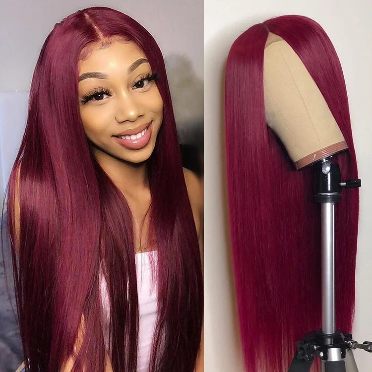 Brazilian Red Wine Color Hair Wigs With Baby Hair Burgundy Wig