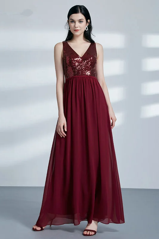 Bellasprom Burgundy Split Long Evening Prom Dress Sequins