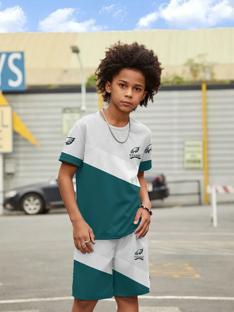 Philadelphia Eagles  New Design Kids（5-14Y)' Casual Crew Neck T-shirt And Drawstring Shorts  2pcs/Set