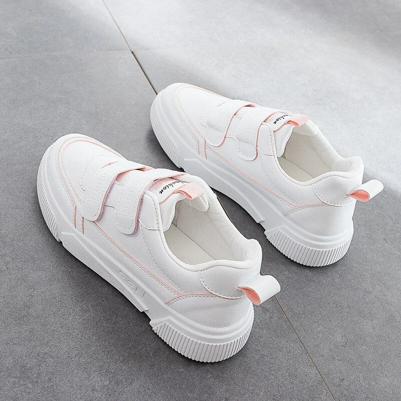 Women Lightweight Sneakers White Velcro Shoes Korean Version Casual Combinable Comfortable Spring Autumn 2021