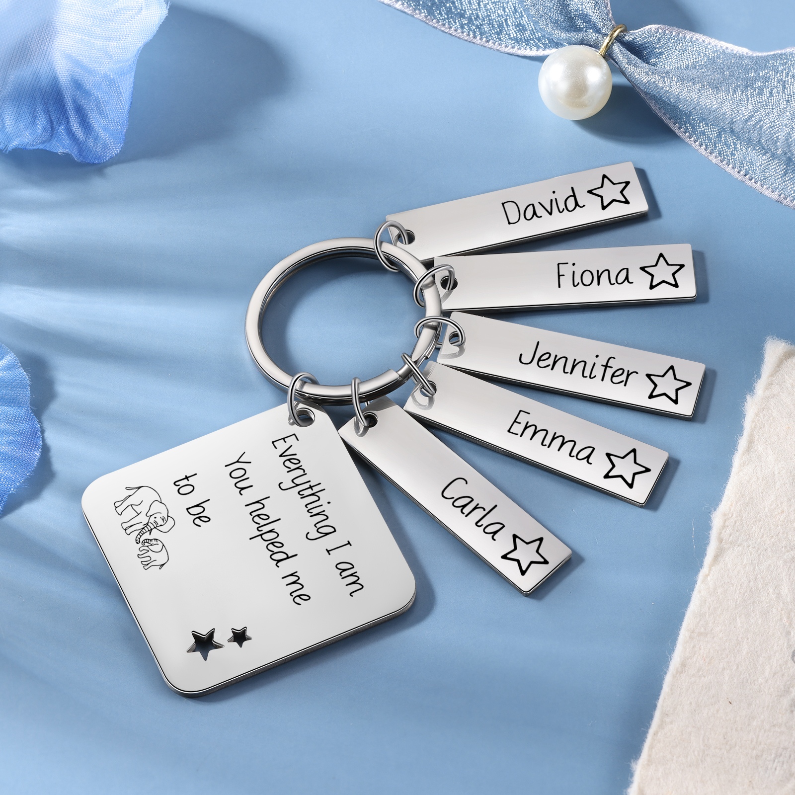 Personalised 5 Names & 1 Text Keychain Elephant Family Keychain Gifts for Father/Mother/Grandma/Grandpa-Jessemade AU