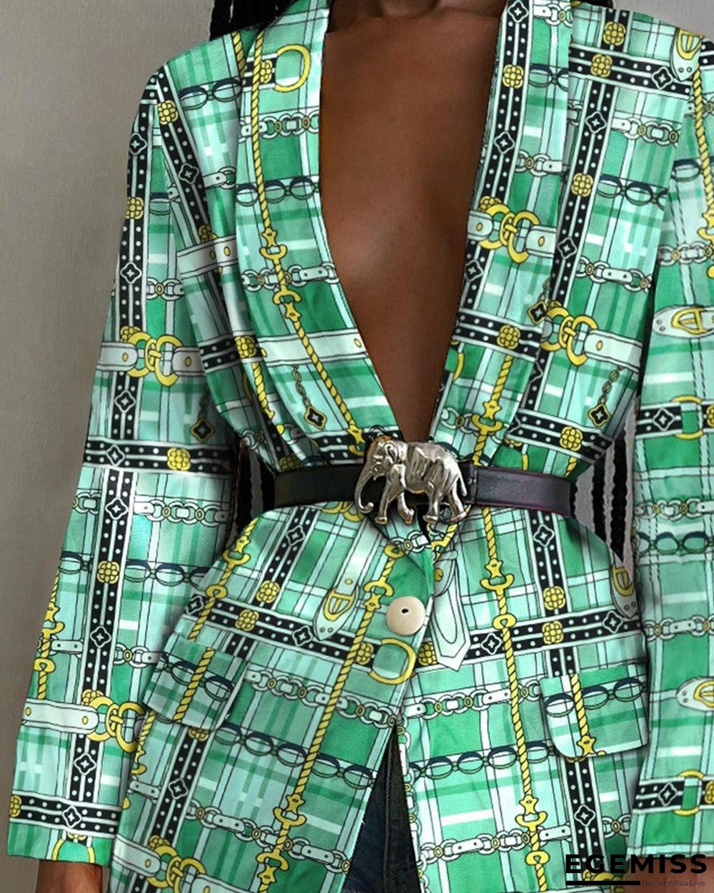 Long Sleeve Single Button Scarf Print Blazer Coat | EGEMISS