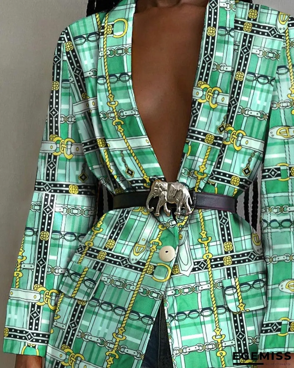 Long Sleeve Single Button Scarf Print Blazer Coat | EGEMISS