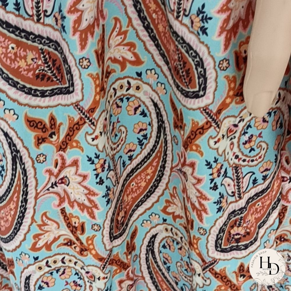 Ladies Summer Sexy Printed Boho Dress with Belt Belt