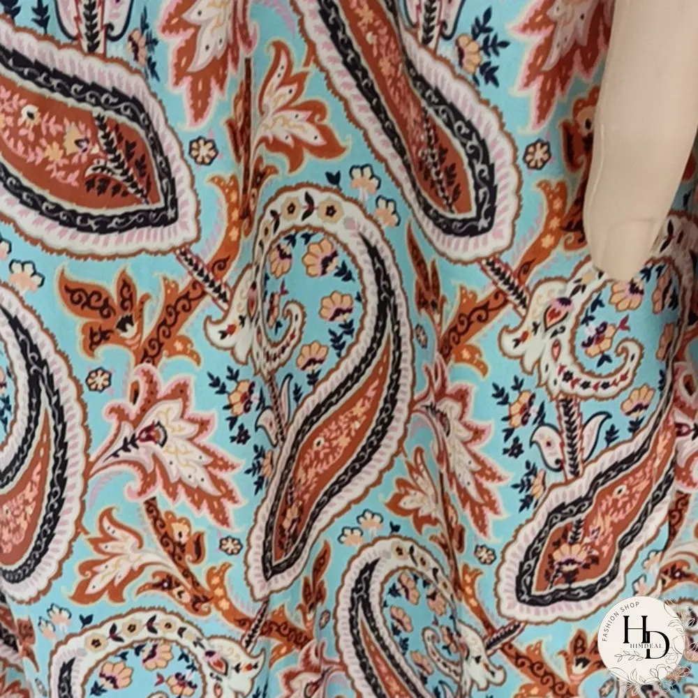 Ladies Summer Sexy Printed Boho Dress with Belt Belt