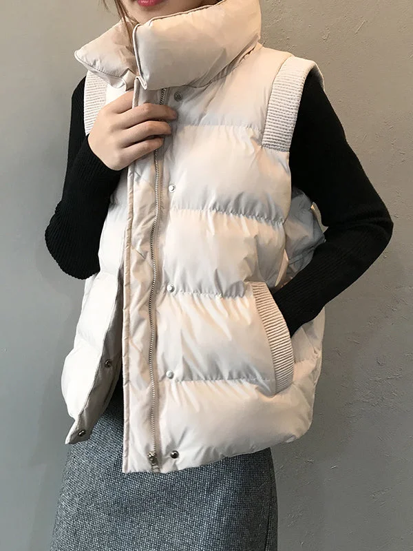 Casual Loose Solid Color Stand Collar Vest Outerwear Padded Coat/Down Coat