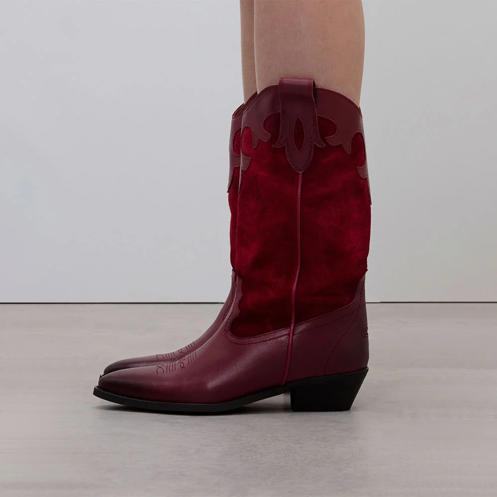 Fashion Red Pointed Toe Western Boots for Women with Embroidered