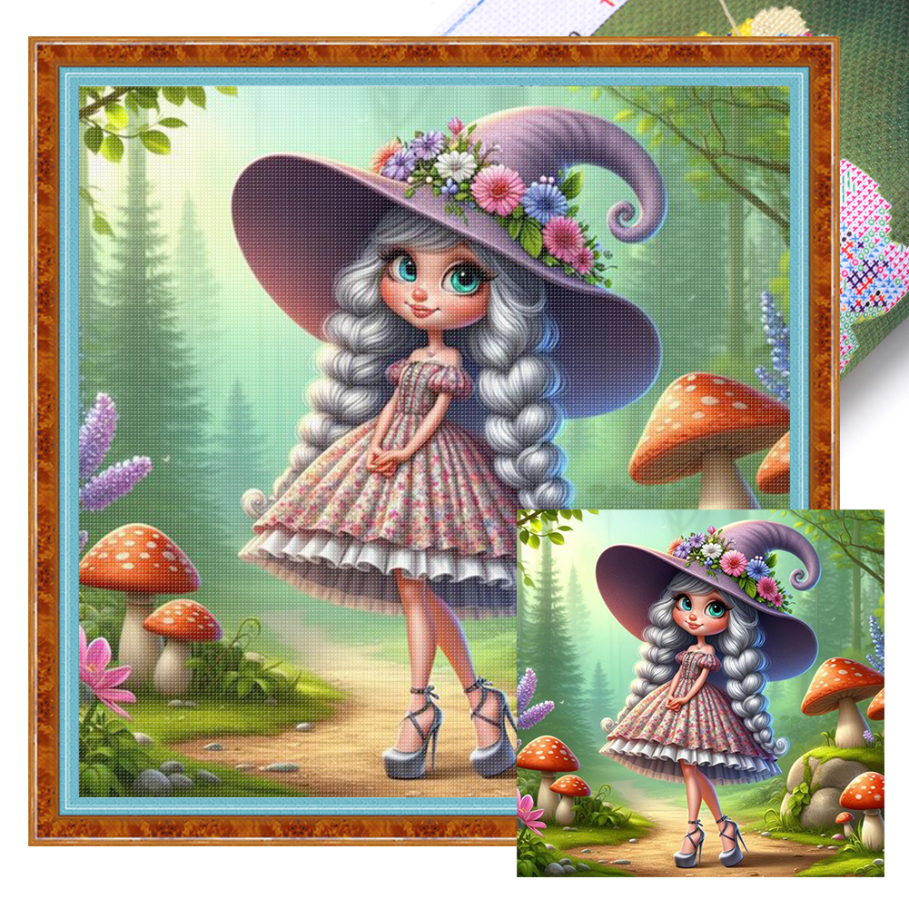 Gnome Girl Full 11CT Pre-stamped Canvas(40*40cm) Cross Stitch