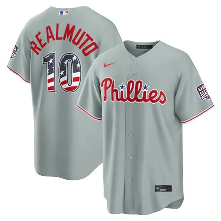 Men's Philadelphia Phillies #10 J.T. Realmuto Nike Gray USA 250 Fourth of July Road Stadium Jersey