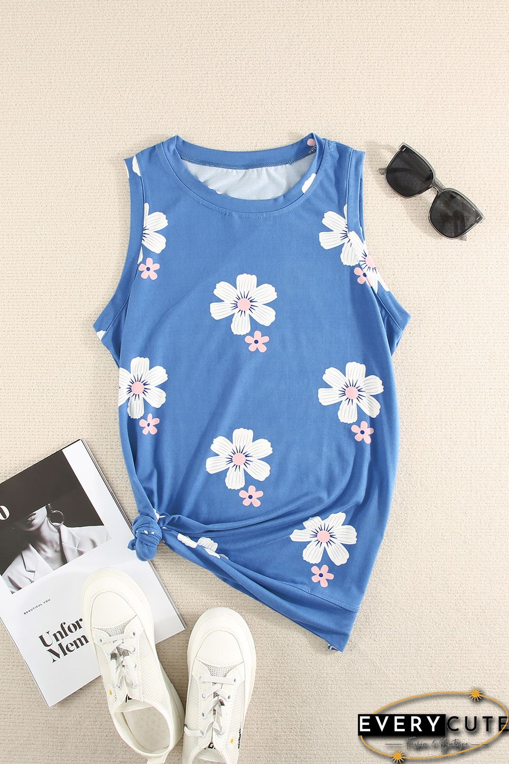 Sky Blue Crew Neck Tank Top