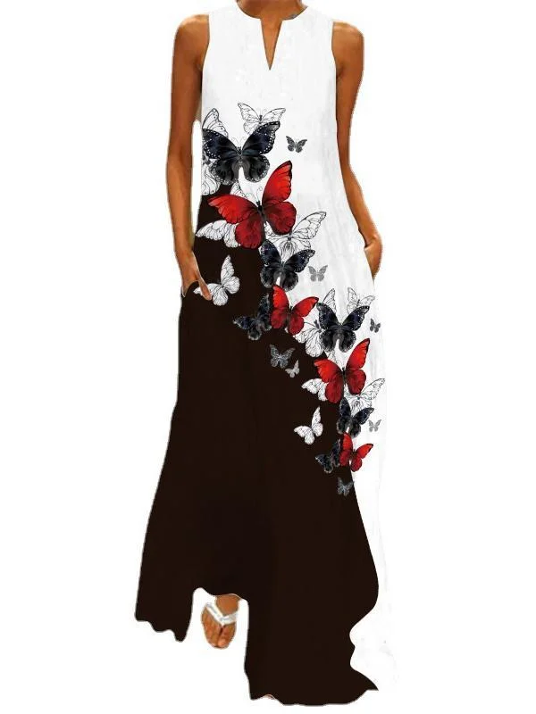 Women Half Sleeve V-neck Solid Color Dress