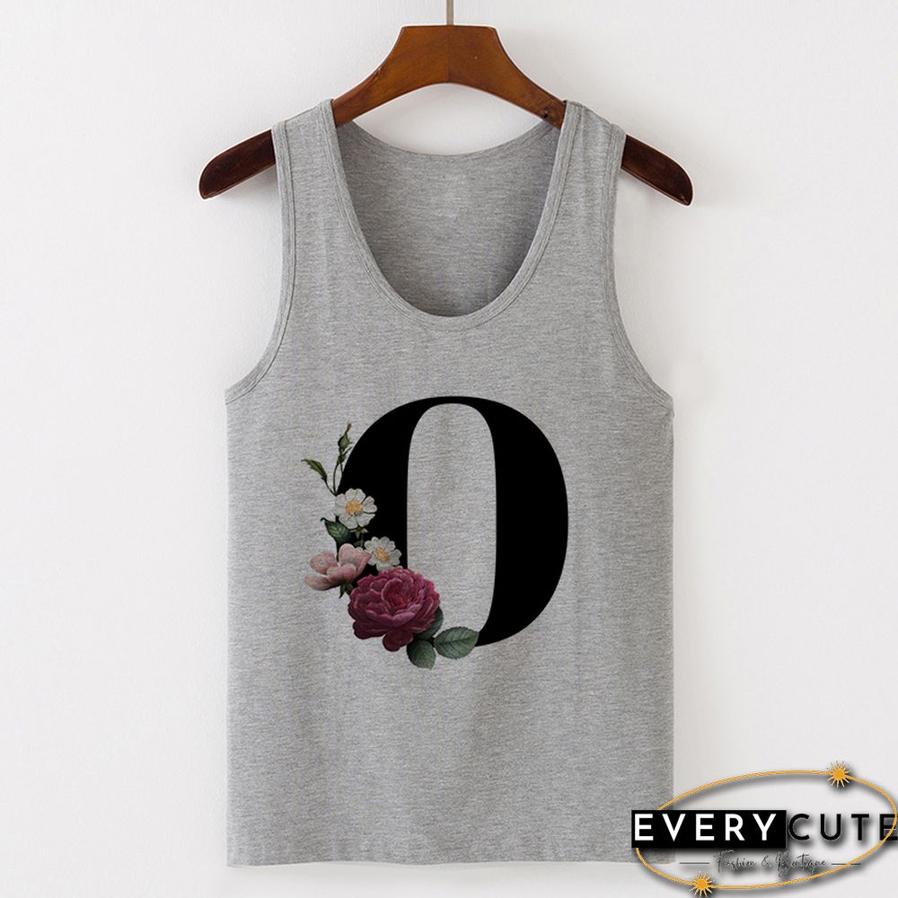 Summer Alphabet Print Camisole Sexy Tank Tops Vest Women Tee Shirt Sleeveless Gray Female