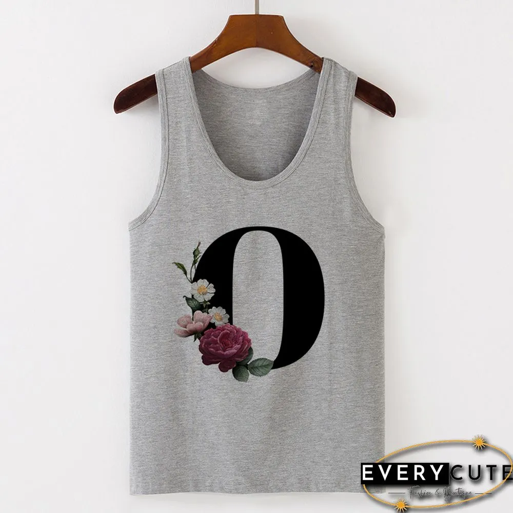Summer Alphabet Print Camisole Sexy Tank Tops Vest Women Tee Shirt Sleeveless Gray Female