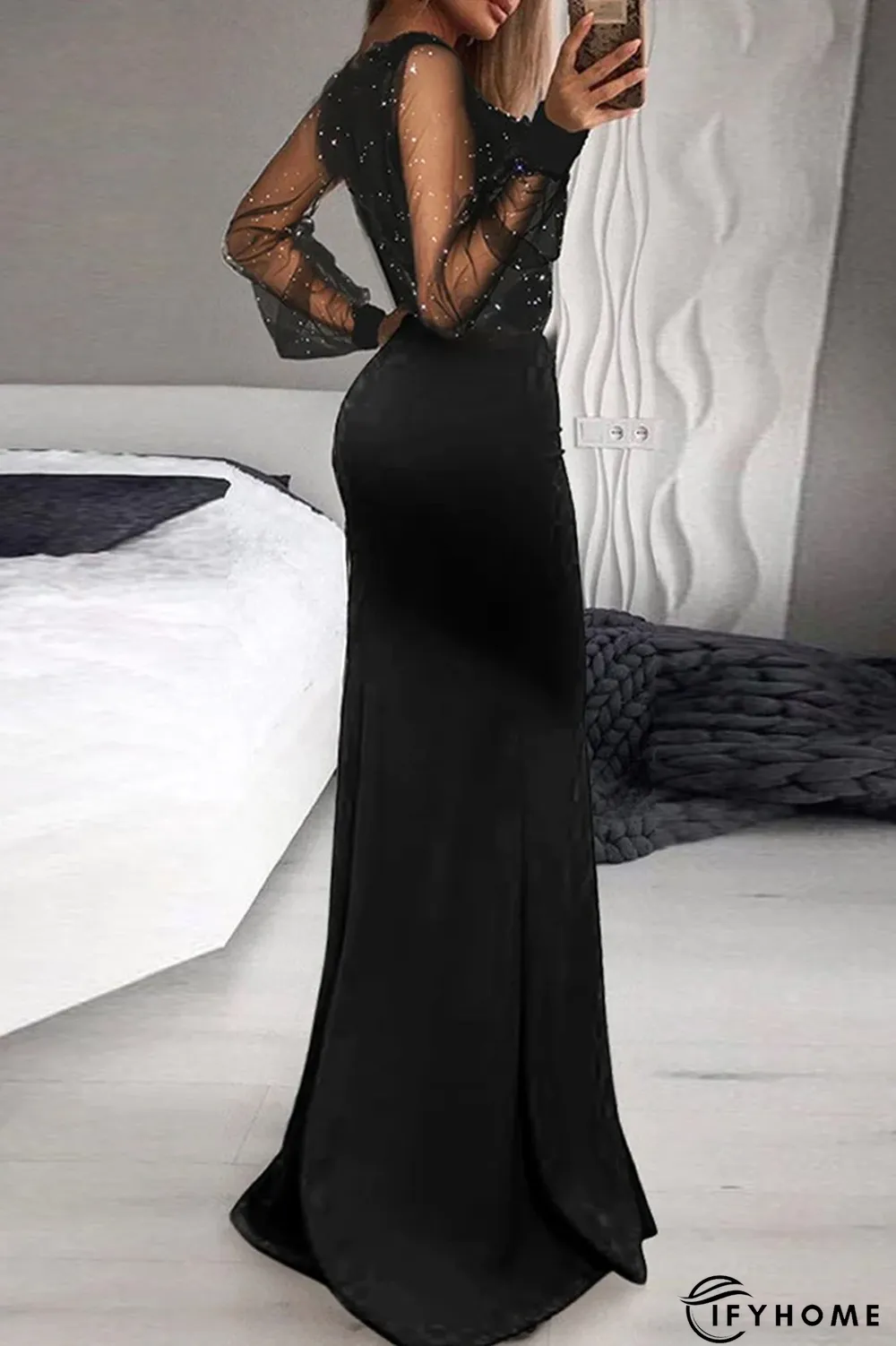 Casual Elegant Patchwork Sequined V Neck Irregular Dress Dresses | IFYHOME