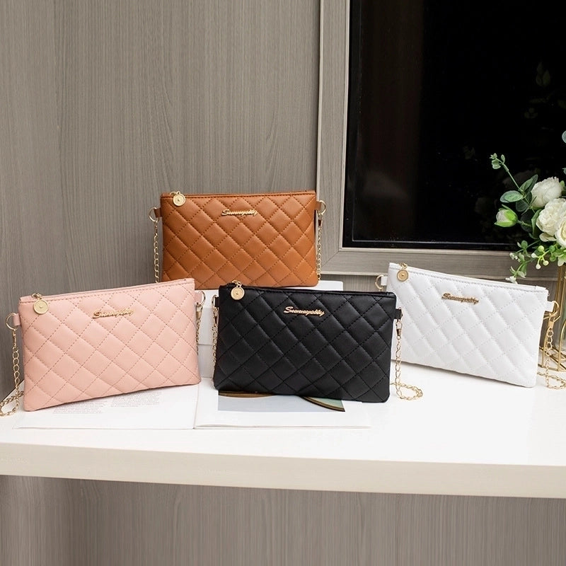 Women's Medium Pu Leather Solid Color Lingge Vintage Style Streetwear Zipper Envelope Bag