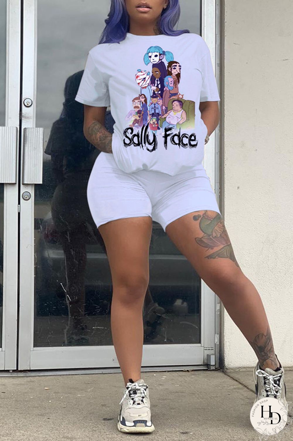 Yellow Fashion Casual Printed Short Sleeve Top Set