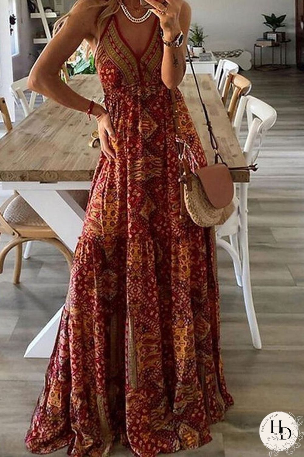 Bohemian V-Neck Sling Maxi Dress