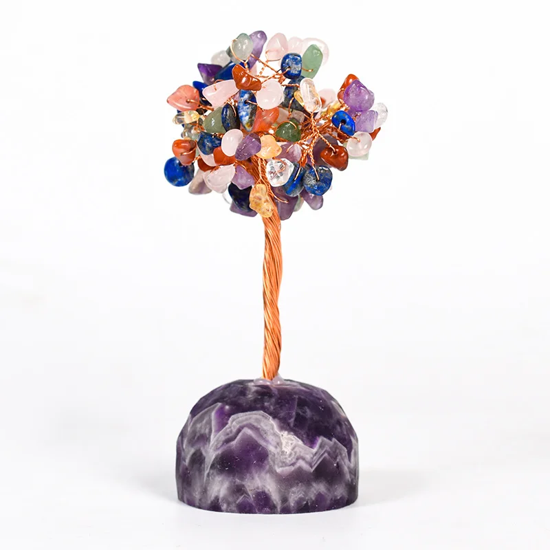 Colorful Crystal Wealth Tree Ornaments-Crystal Pedestal