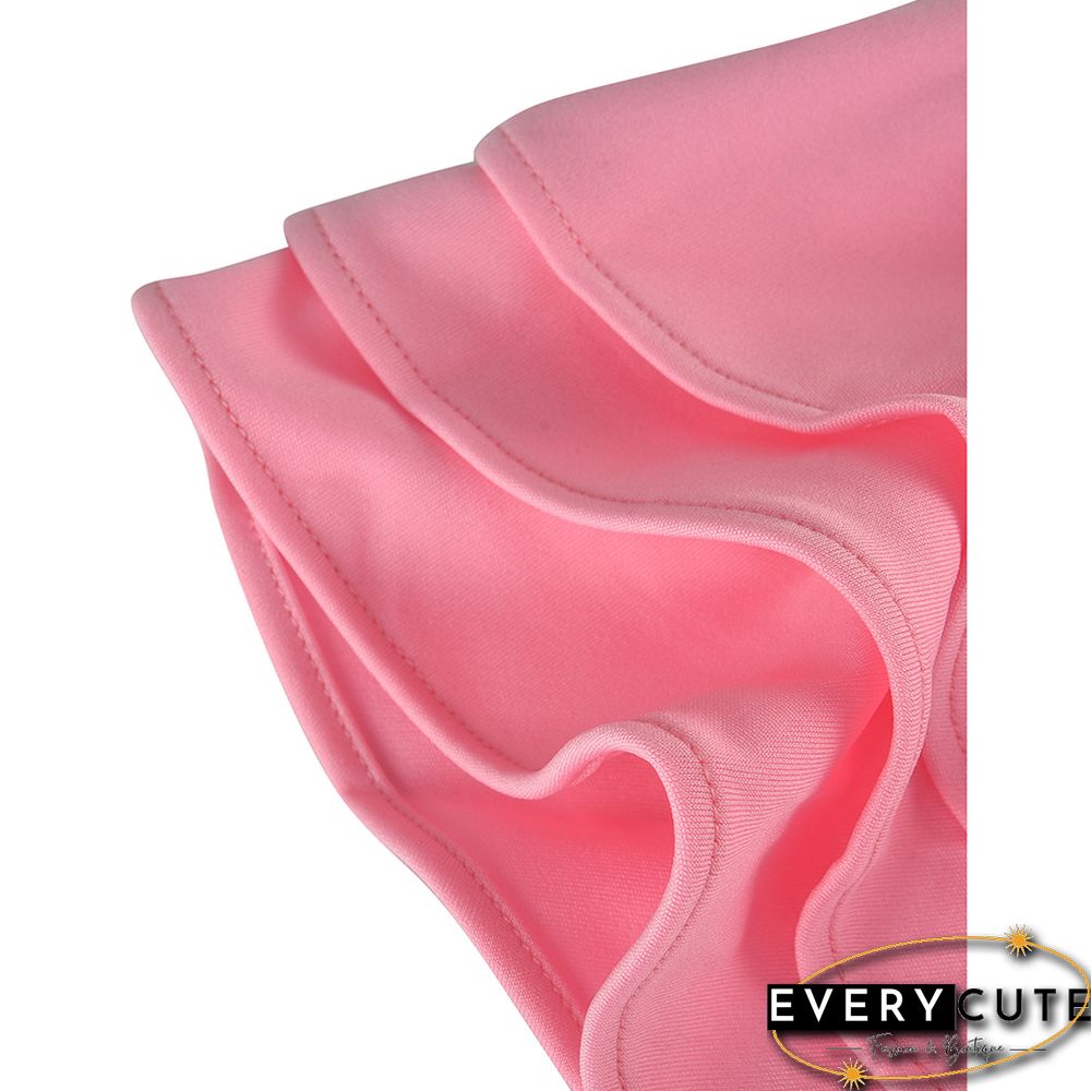 Pink Ruffle One Shoulder Sleeveless V Neck Jumpsuit