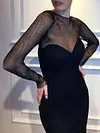Sexy Slim Hollow See-Through Mesh Simple Solid Color Party Maxi Dress