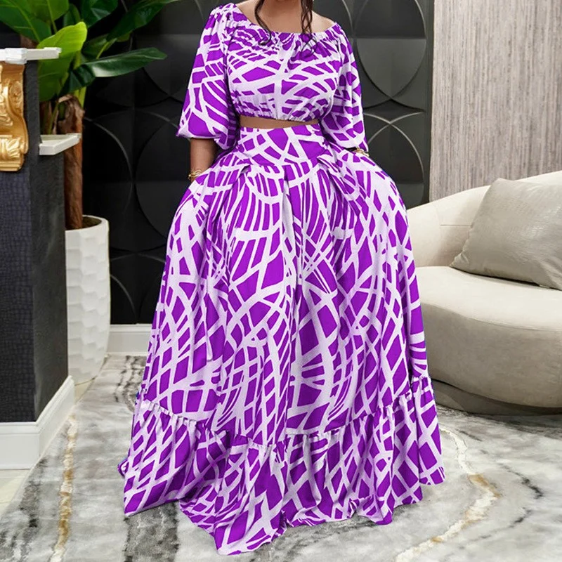 Uveng Uveng Spring Plus-Size Women's Temperament Elegant Print Skirt Fashion Set