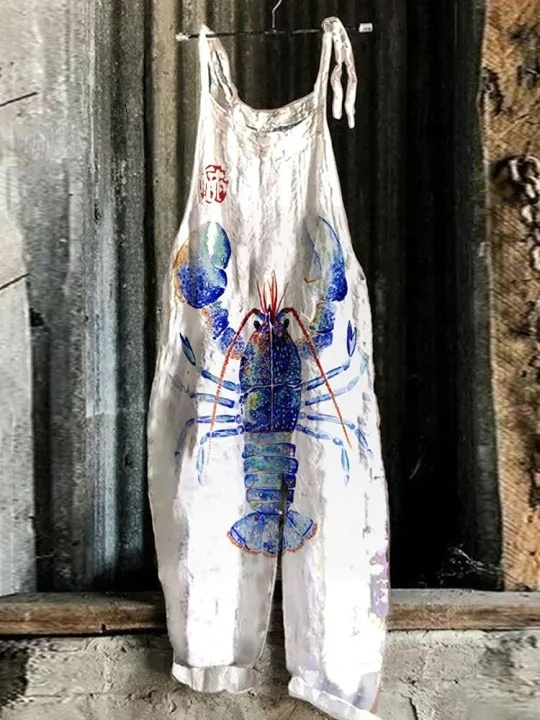 Lobster Linen Blend Loose Casual Jumpsuit