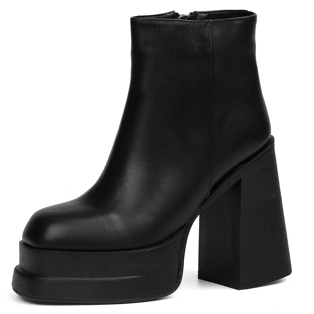 DoraTasia INS Genuine Cow Leather Women Ankle Boots Platform Thick High Heels Motorcycle Boots Gothic Punk Real Leather Shoes