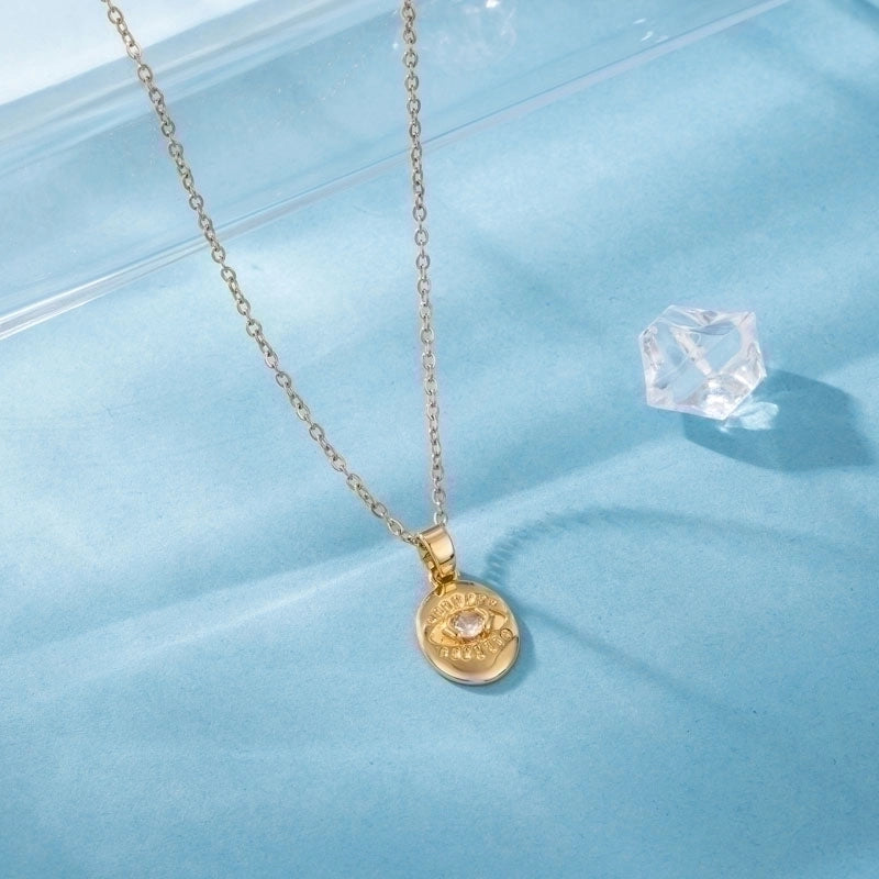 Stainless Steel Titanium Steel 18K Gold Plated Elegant Plating Inlay Sun Heart Shape Eye Zircon Pendant Necklace