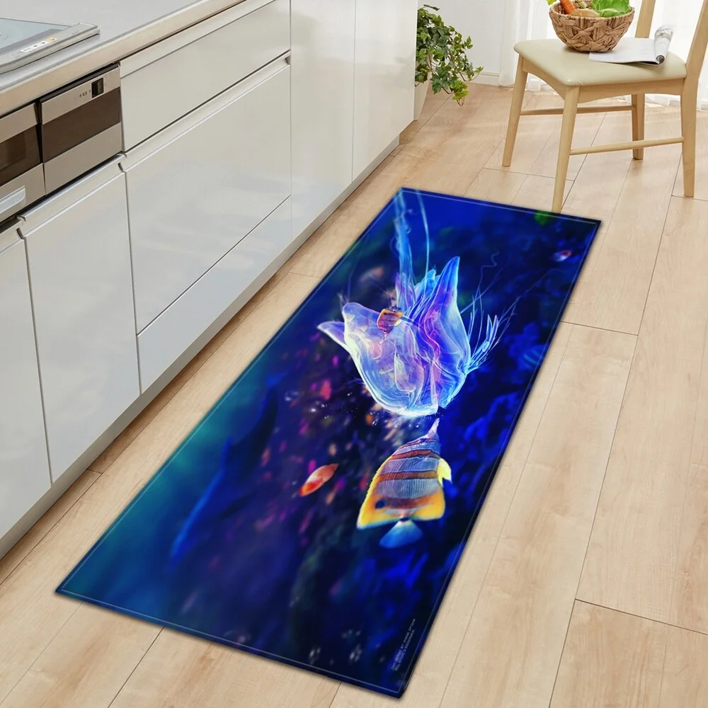3D Ocean World Fish Carpet Kitchen Mat Entrance Doormat Bedroom Home Floor Decoration Living Room Carpet Bathroom Anti-slip Rug