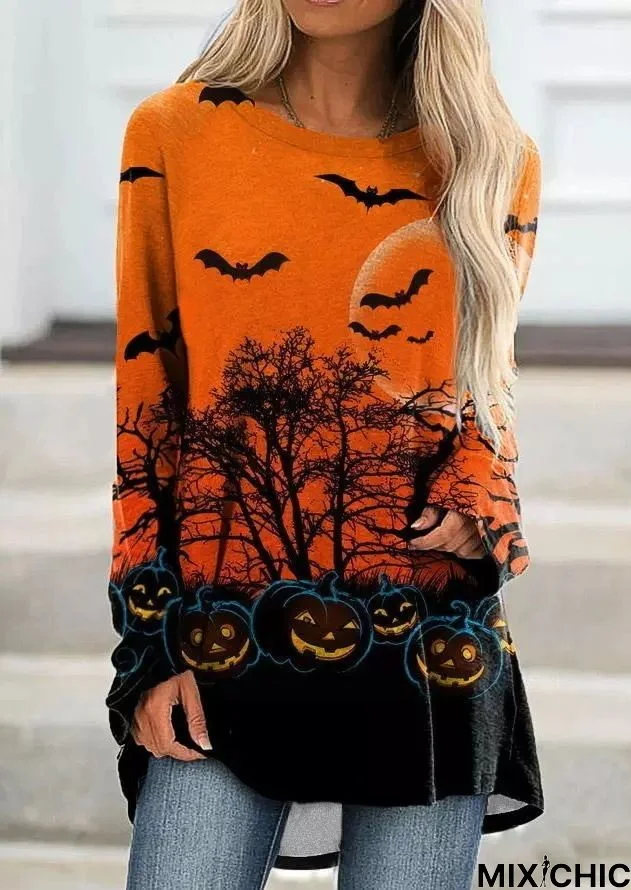 Casual Long Sleeve Round Neck Printed Top Tunic T-Shirt