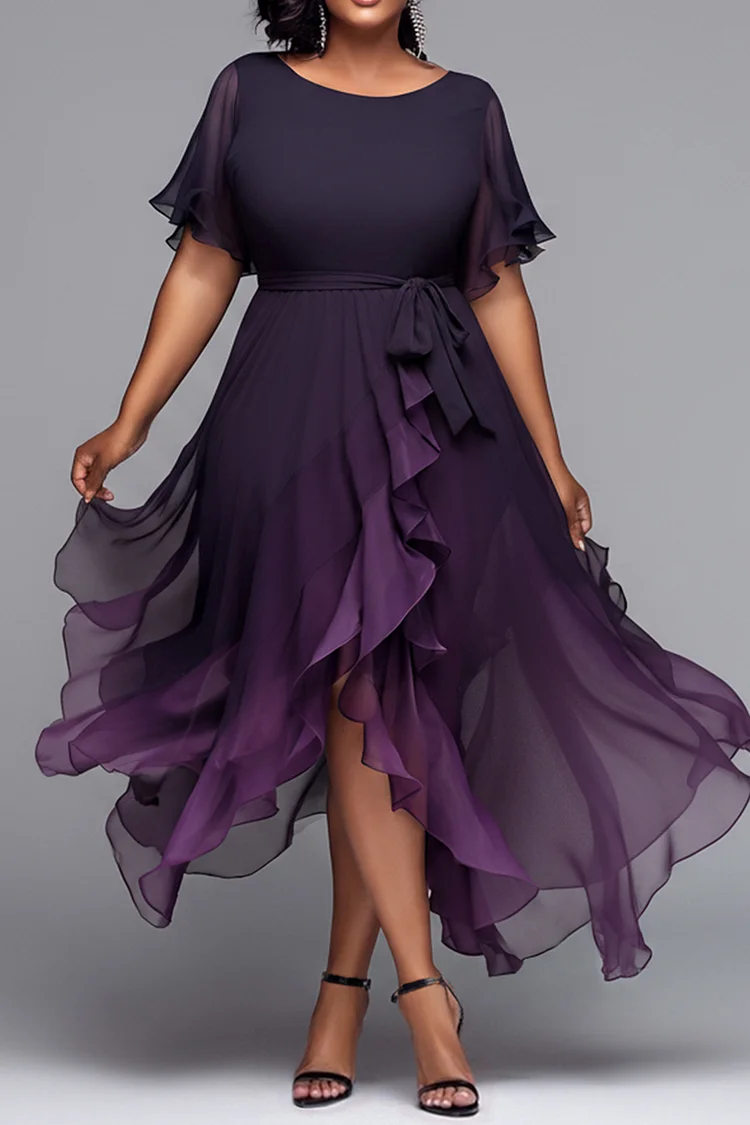 purple and black plus size party dress Zapaka Women Sparkly Purple Plus Size Sequined Cocktail Dress Chiffon Round  Neck Party Dress  ZAPAKA