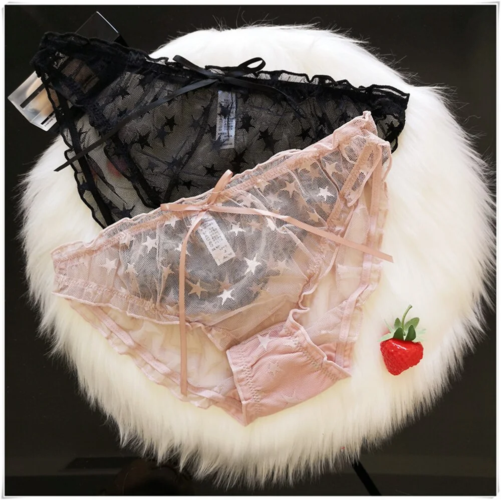 Women Sexy Lace Lingerie Temptation Low-waist Panties Star Pattern Underpants Female Transparent Hollow Out Briefs Underwear