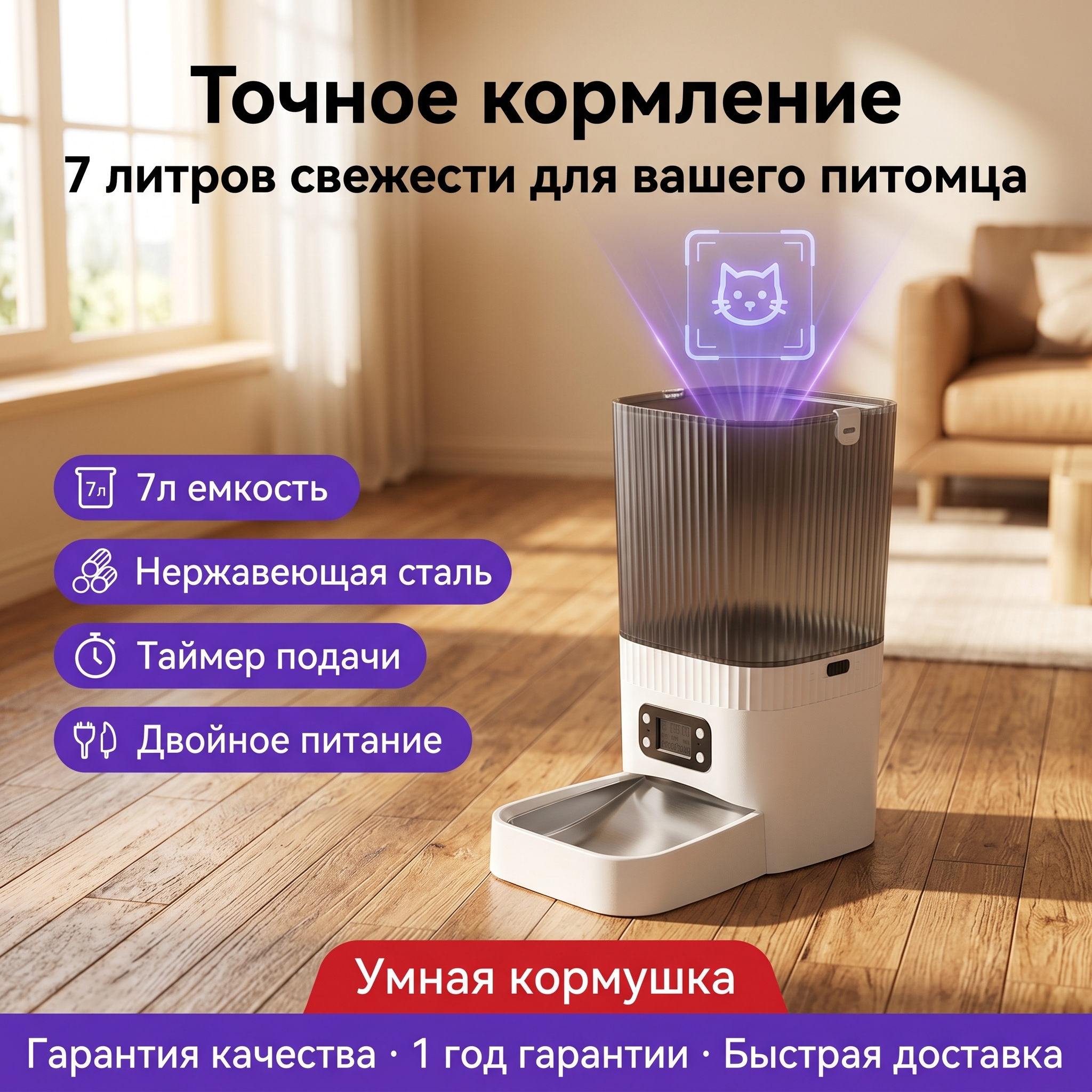 GOPET&reg; Умная автоматическая кормушка для домашних животных &mdash; Диспенсер с таймером и контролем порций, с функцией удаленного видеонаблюдения &mdash; Подходит для кошек и собак &mdash; Товары для питомцев