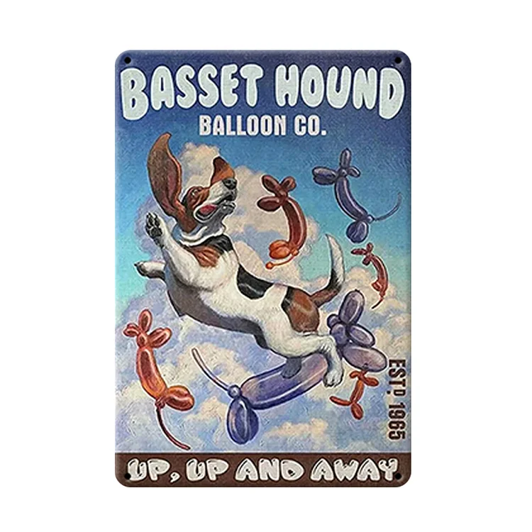Basset Hound Balloon Co.  - Vintage Tin Signs/Wooden Signs - 7.9x11.8in & 11.8x15.7in