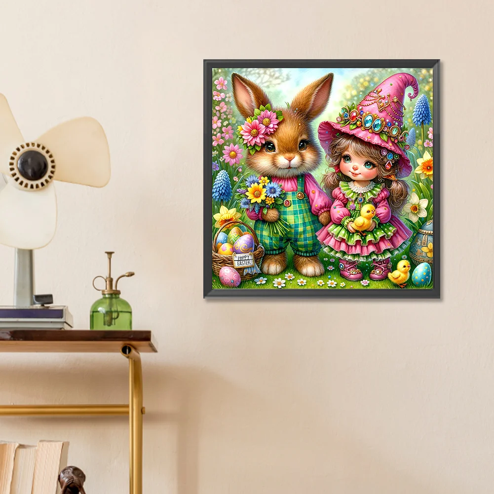 Diamond Painting - Full Round Drill - Easter Rabbit Girl(Canvas|30*30cm)