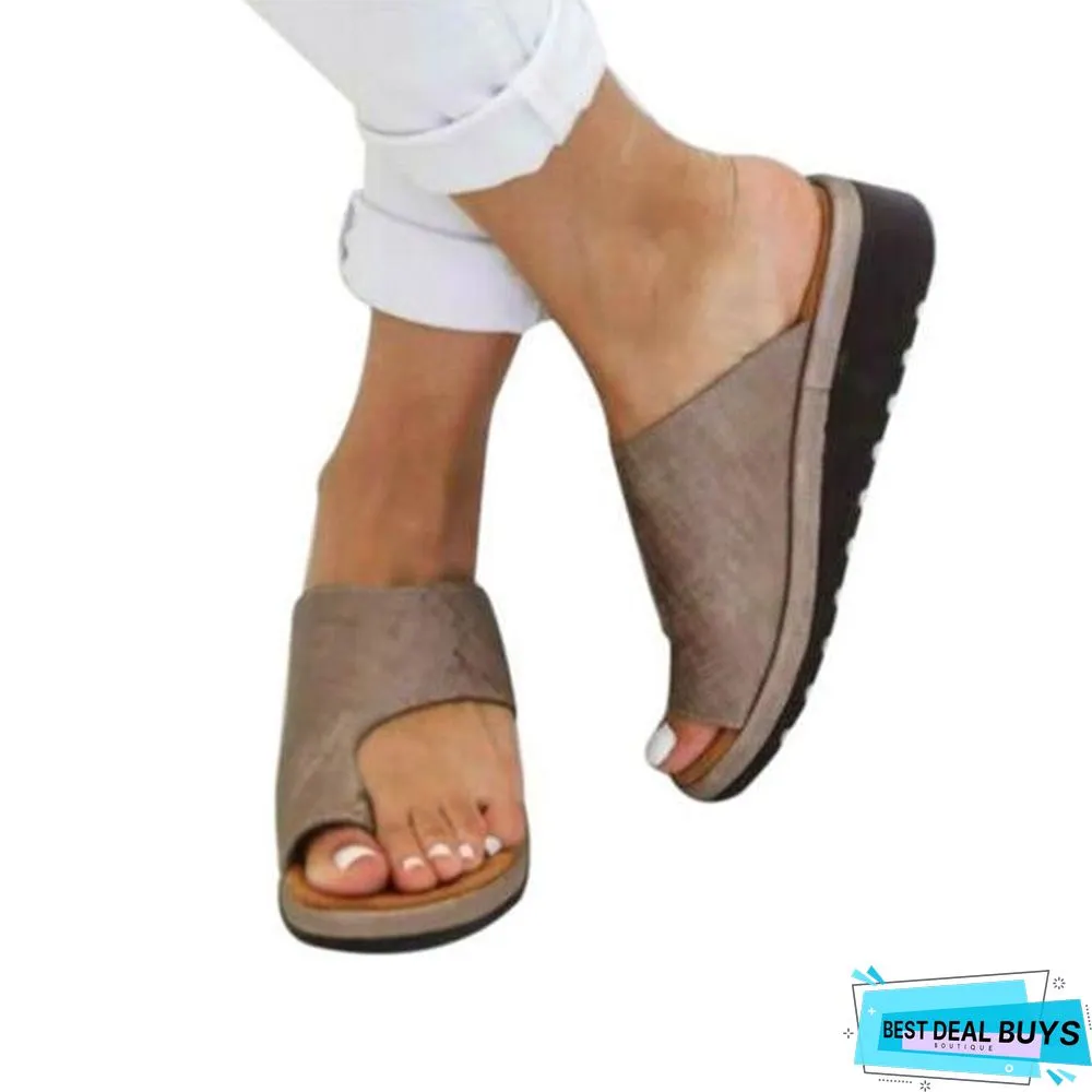 Women's Pu Leather Dating Flat Sole Slip-On Sandal