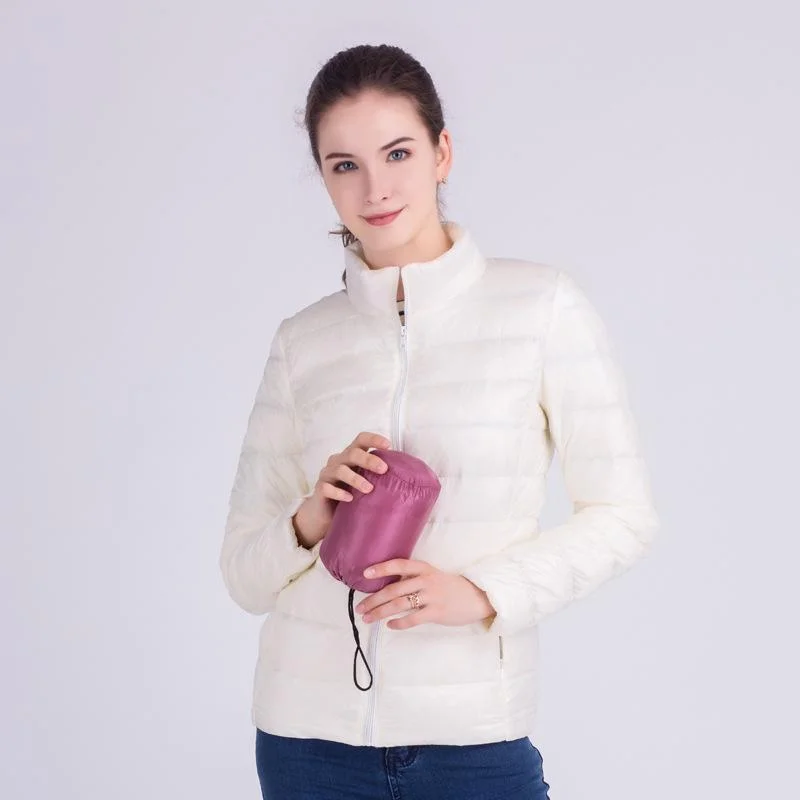 Ftlzz New Autumn Winter Women Ultra Light White Duck Down Jackets Candy Color Slim Short Design Warm Down Coats