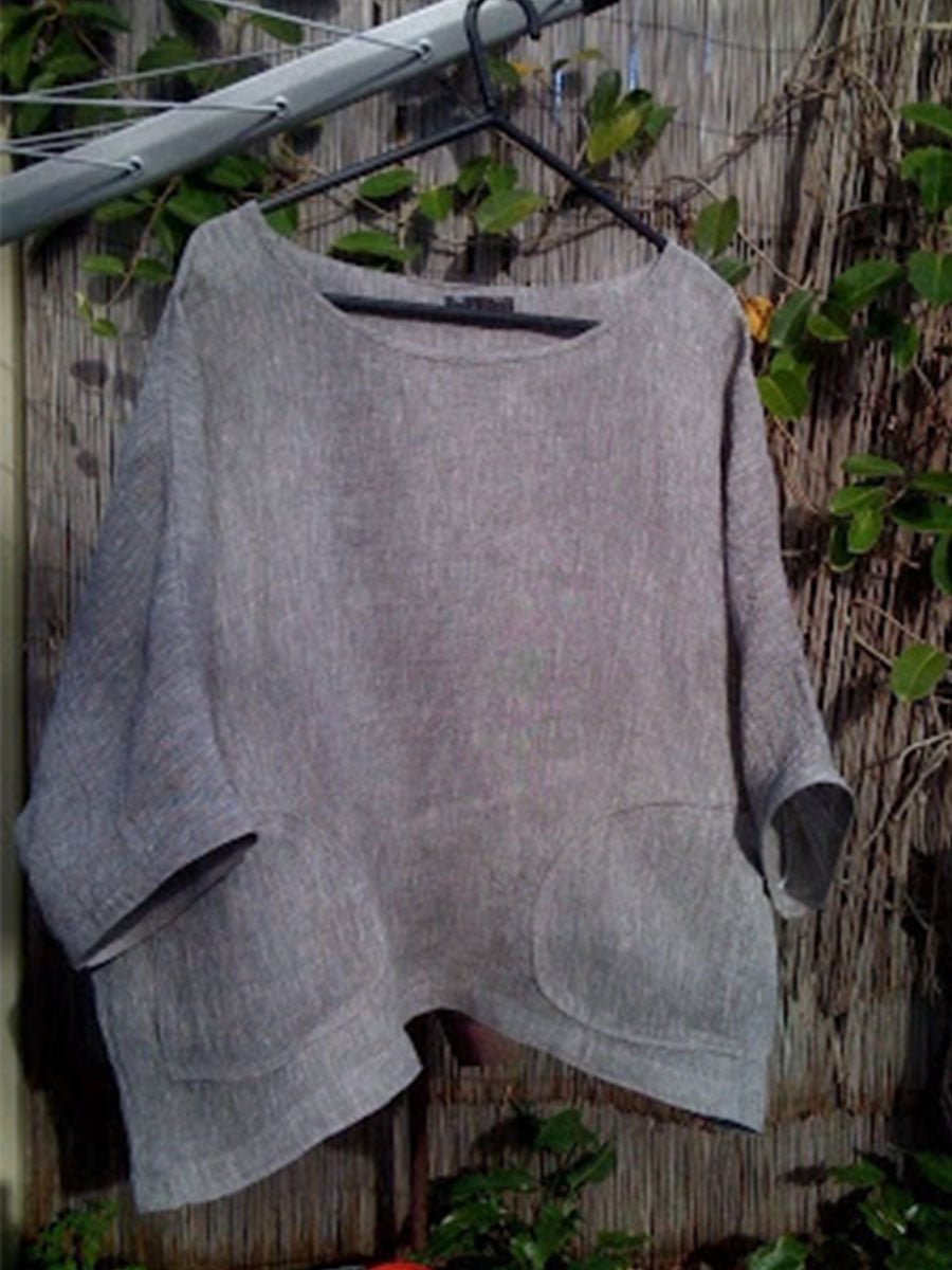Womens Casual Linen Tee With Pockets